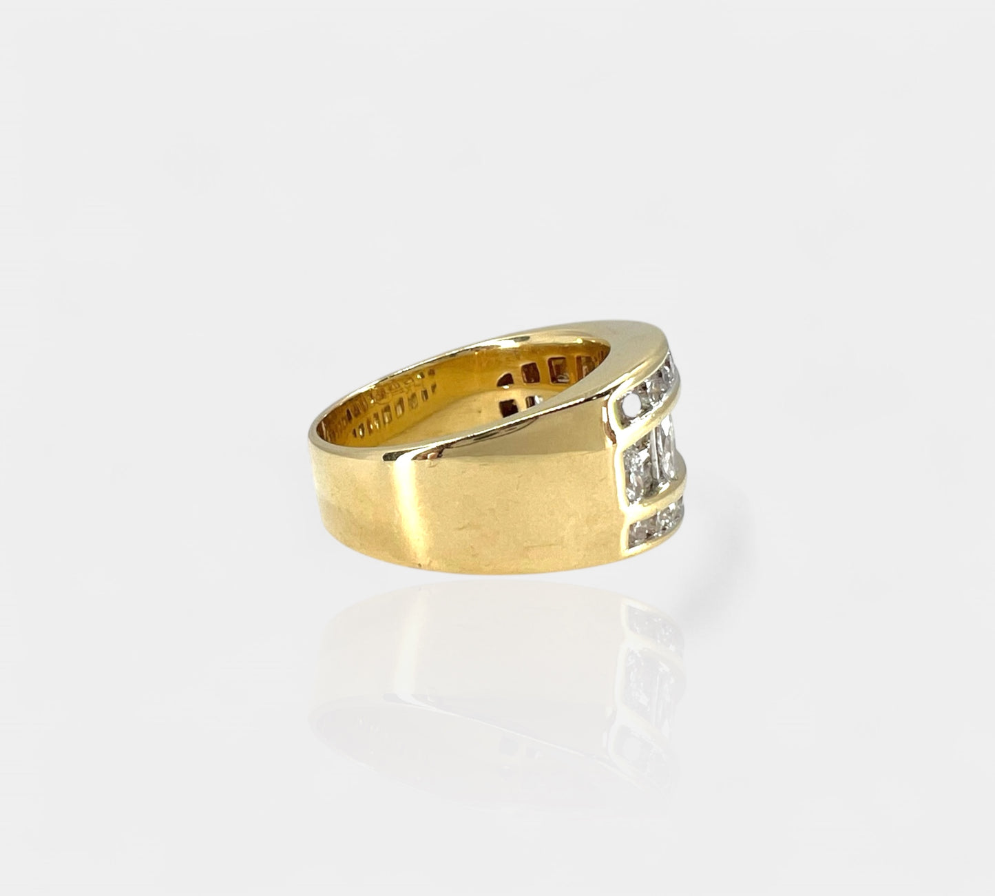 14K Wide Diamond Band Marqusie & Round Diamonds