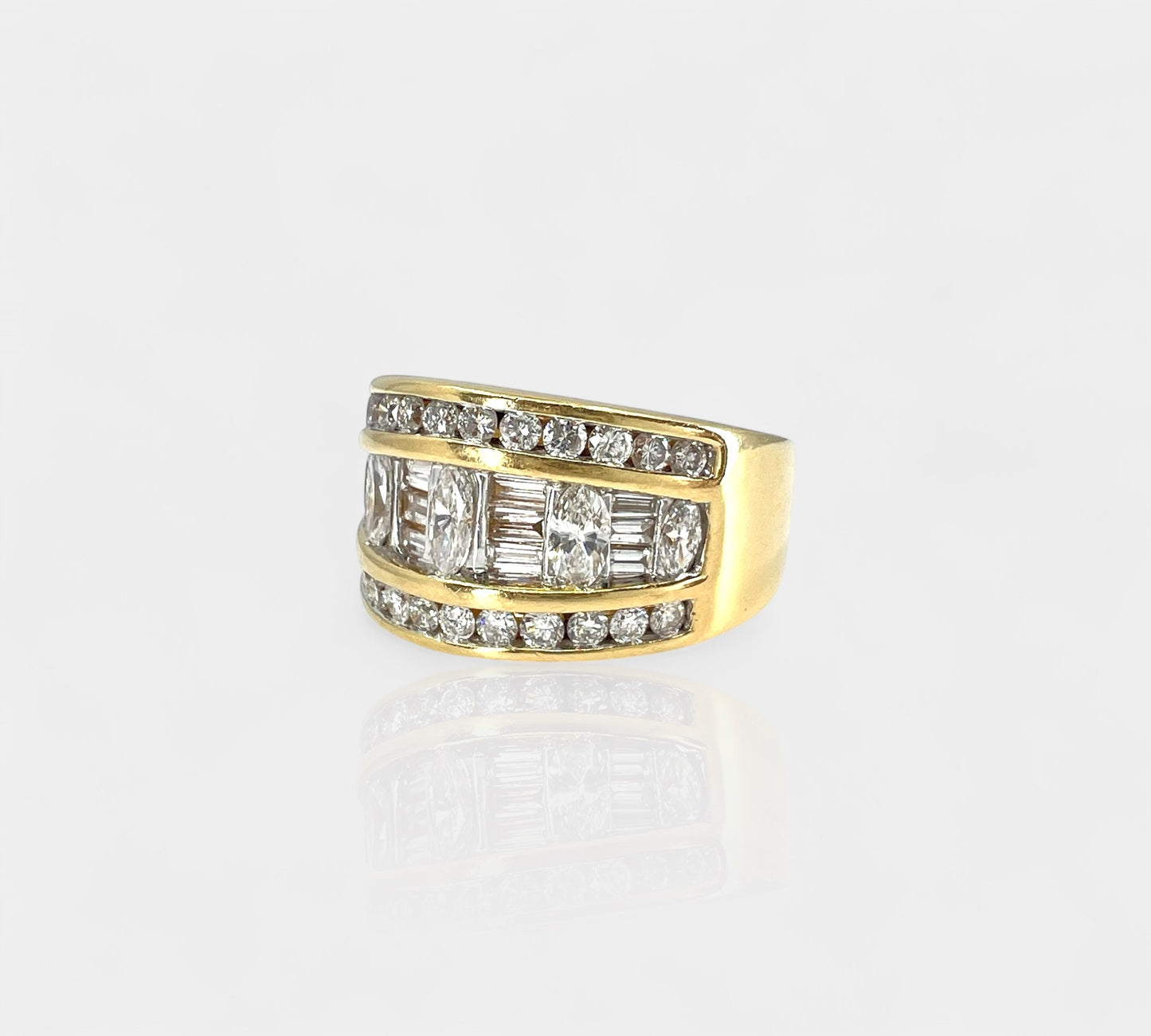 14K Wide Diamond Band Marqusie & Round Diamonds