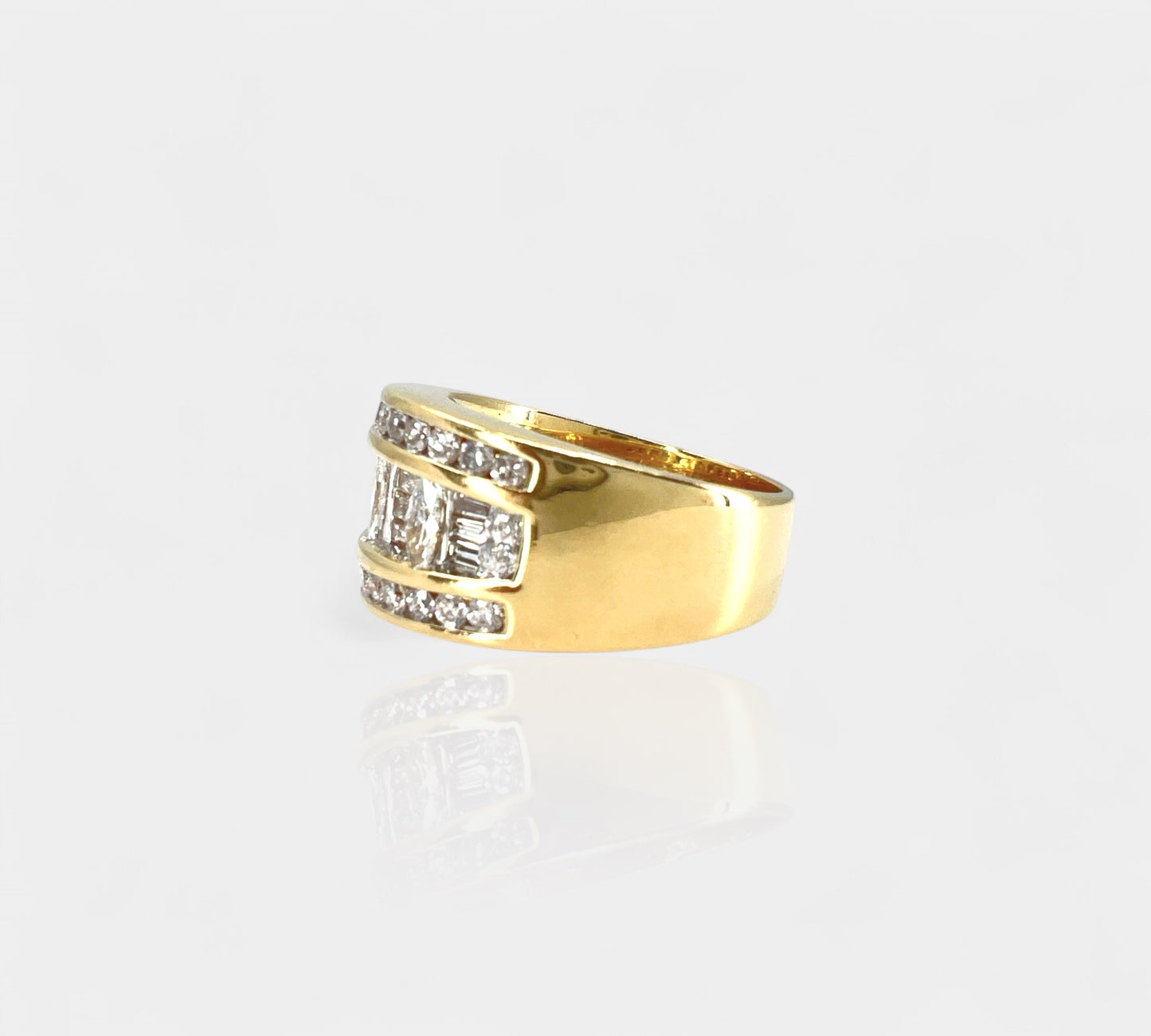14K Wide Diamond Band Marqusie & Round Diamonds