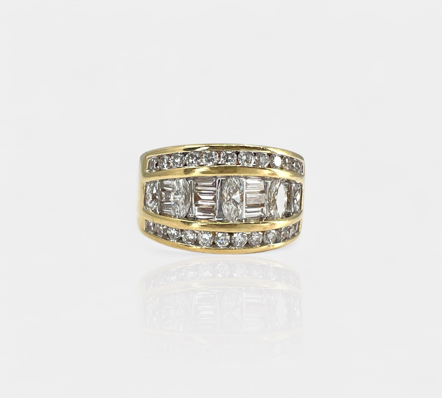 14K Wide Diamond Band Marqusie & Round Diamonds