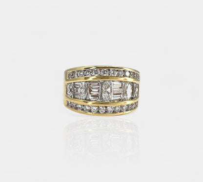 14K Wide Diamond Band Marqusie & Round Diamonds
