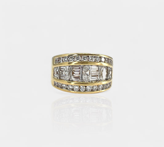 14K Wide Diamond Band Marqusie & Round Diamonds
